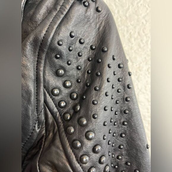 L’AGENCE Jacket black Leather studded Moto Biker Jacket NWT XS - Picture 6 of 12